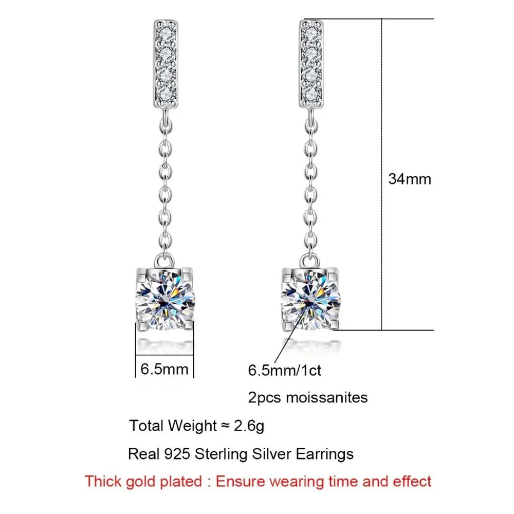 Certified 2ct. t.w. Moissanite Diamond Drop Earrings NEW A